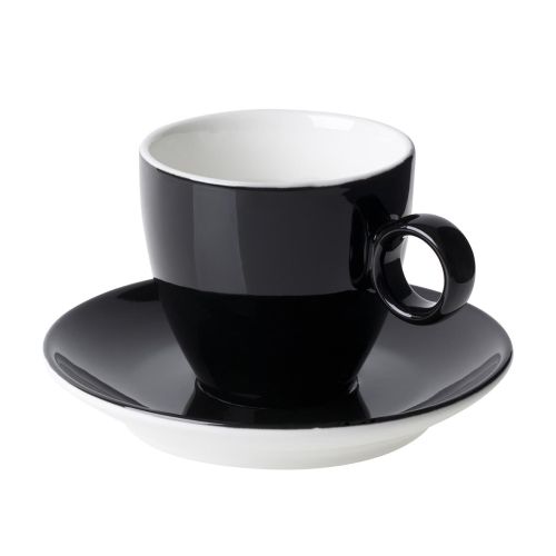 Druck schwarzer Kaffeetasse und Untertasse Bart